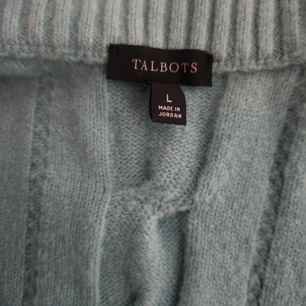 Talbots Teal Cable Knit Luxury Long Buttonup Lg Cardigan - Picture 2 of 7